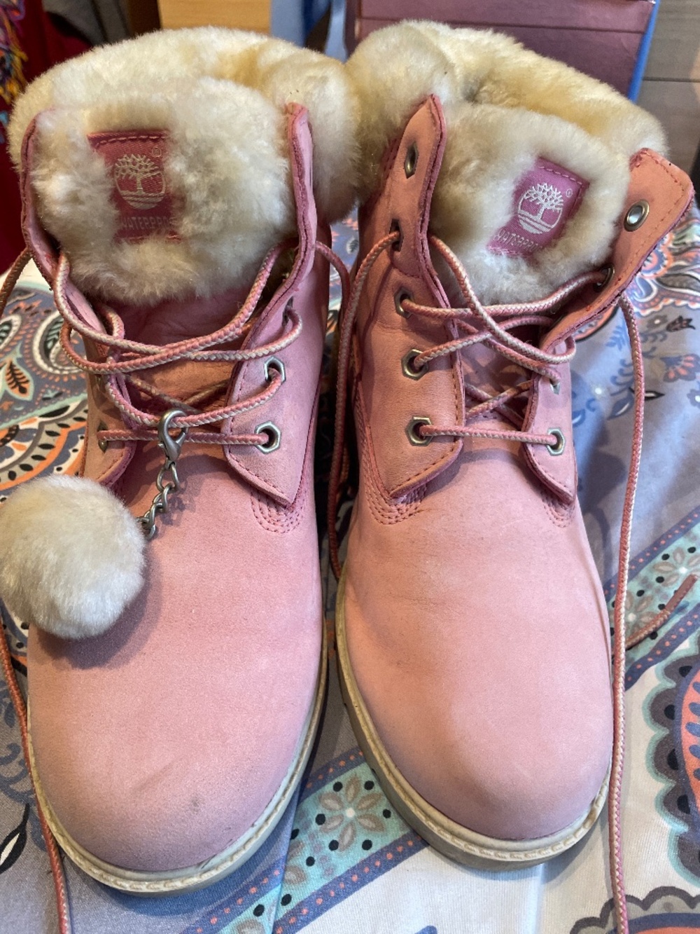 Pink timberland boots.